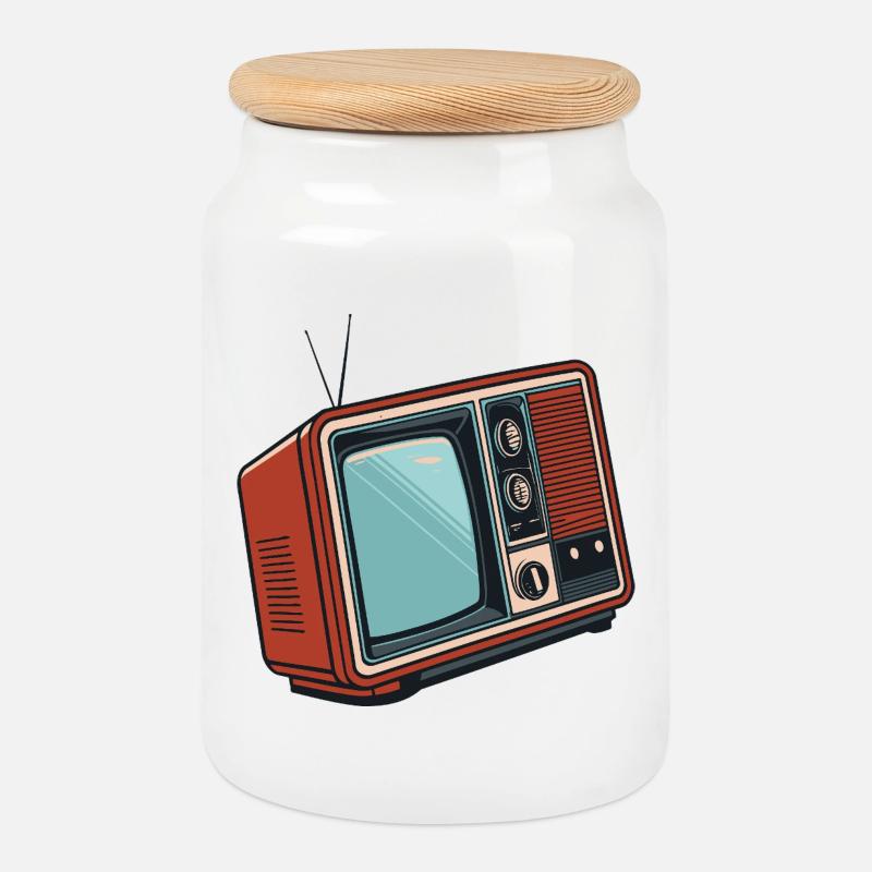 Retro Illustrierte Pop-Art-Fernsehen - Keksdose mit Holzdeckel - Weiß