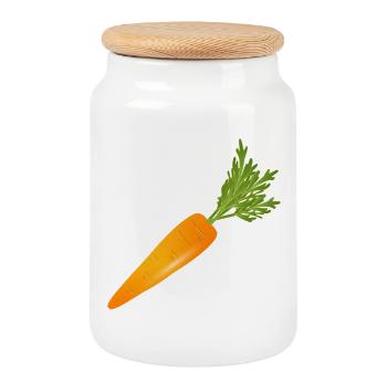 Carotte orange vif avec du vert - Boîte à biscuits avec couvercle en bois - blanc - Devant