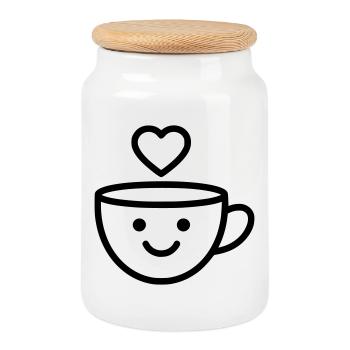 Guten-Morgen-Tasse mit Herz für dich - Keksdose mit Holzdeckel - Weiß - Vorne