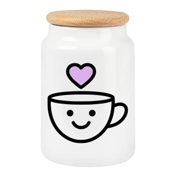 Guten-Morgen-Tasse mit Herz für dich - Keksdose mit Holzdeckel - Weiß - Vorne