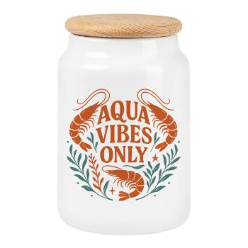 Aqua Vibes Only - Cookie Jar with Wooden Lid - white - Front