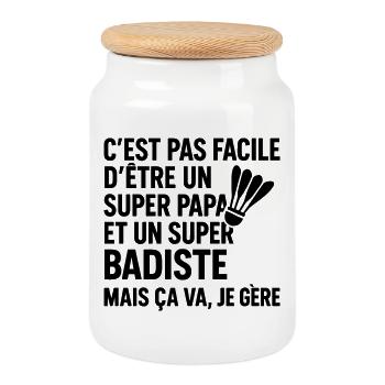 Badminton – Super Papa Badiste - Boîte à biscuits avec couvercle en bois - blanc - Devant