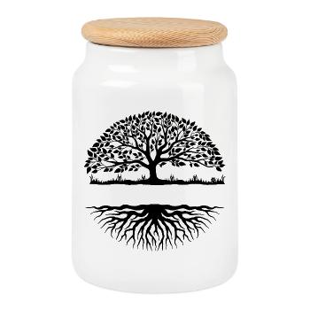 Shade Tree with Text Space and Roots – Grow & - Cookie Jar with Wooden Lid - white - Front