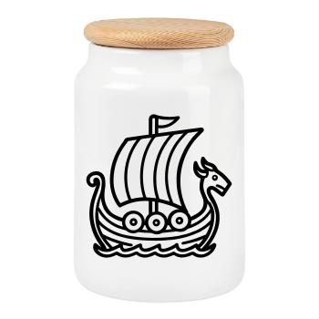 Bateau Viking - Boîte à biscuits avec couvercle en bois - blanc - Devant