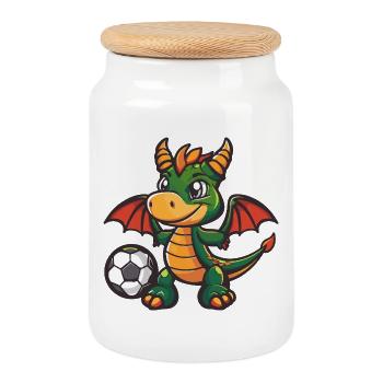 Dragon avec boule - Boîte à biscuits avec couvercle en bois - blanc - Devant