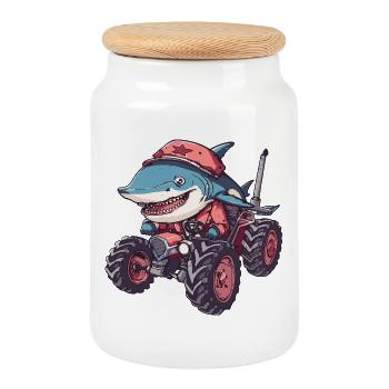 Éleveur de tracteurs requins - Boîte à biscuits avec couvercle en bois - blanc - Devant