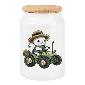 Fermier tracteur d’animaux de phoque - Boîte à biscuits avec couvercle en bois - blanc - Devant