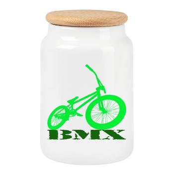 BMX Bike - Cookie Jar with Wooden Lid - white - Front