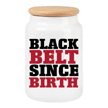 New Design Judo Fighter Red Black Print - Cookie Jar with Wooden Lid - white - Front