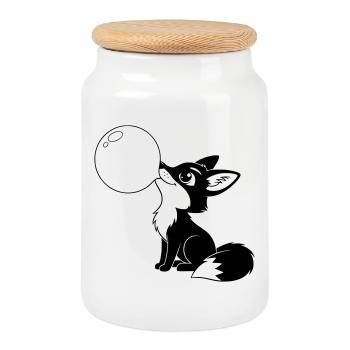 Renard avec une bulle de savon – Motif d’animal mignon - Boîte à biscuits avec couvercle en bois - blanc - Devant
