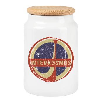 Emblème du Cercle Rétro DDR Interkosmos - Boîte à biscuits avec couvercle en bois - blanc - Devant