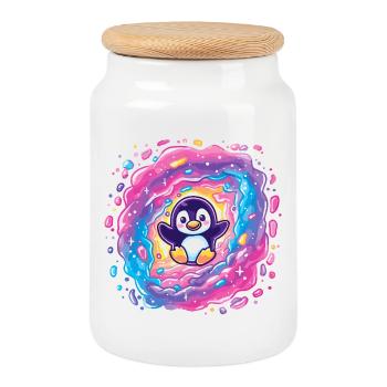 Manchot coloré dans le portail vortex - Boîte à biscuits avec couvercle en bois - blanc - Devant
