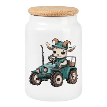 Éleveur de tracteurs de chèvres de montagne - Boîte à biscuits avec couvercle en bois - blanc - Devant