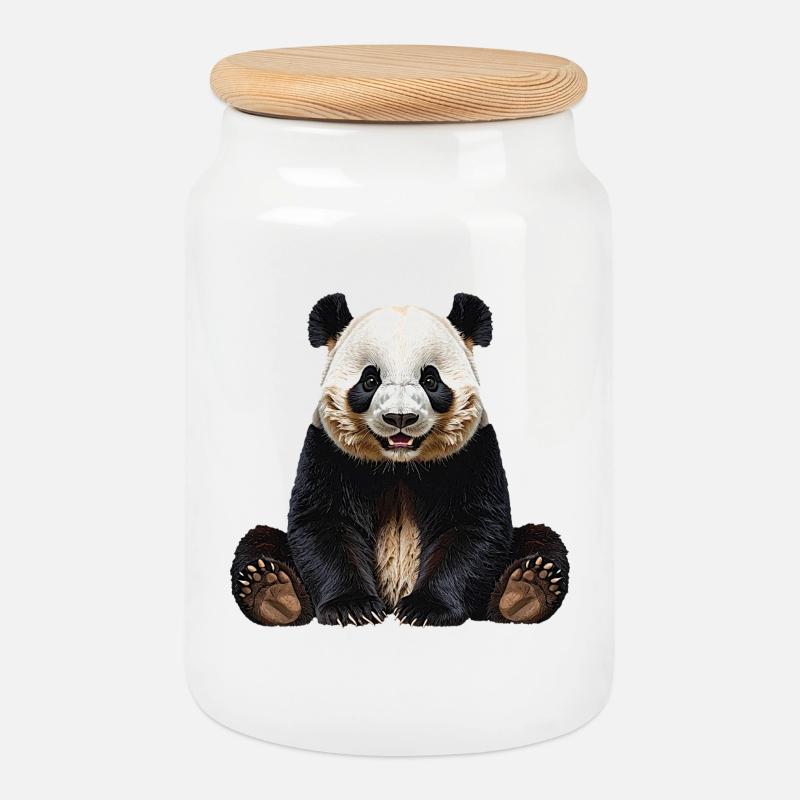 Panda - Cookie Jar with Wooden Lid - white