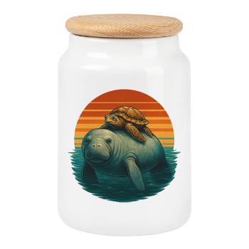 Amis de lamantin Tortue Océan - Boîte à biscuits avec couvercle en bois - blanc - Devant