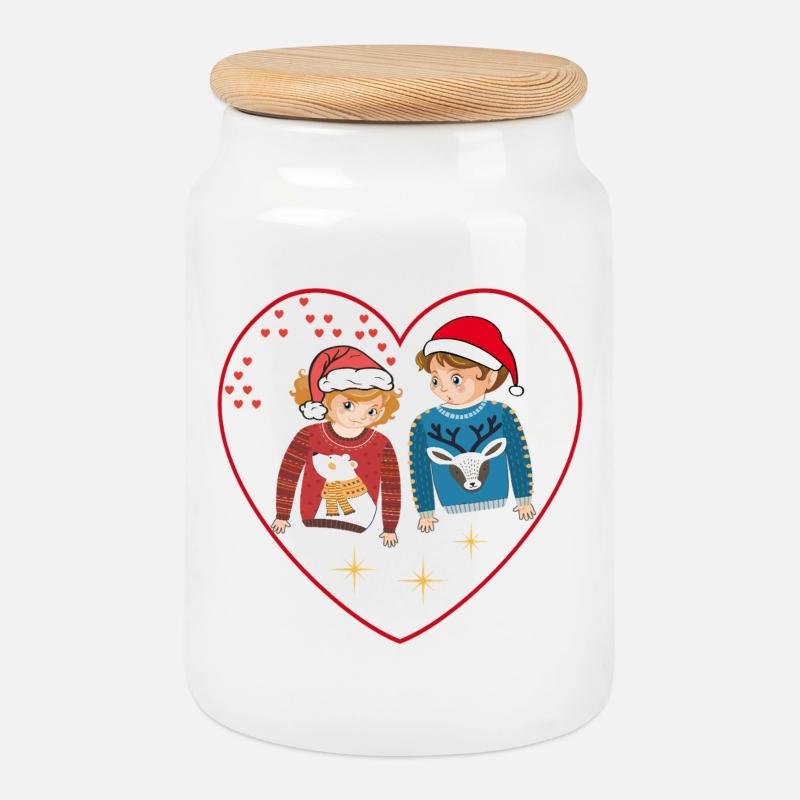 Weihnachtskinder  - Keksdose mit Holzdeckel - Weiß
