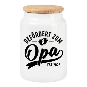Cadeau grand-père 2026 – petit-enfant arrive - Boîte à biscuits avec couvercle en bois - blanc - Devant