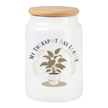 Plant Therapy - Cookie Jar with Wooden Lid - white - Front