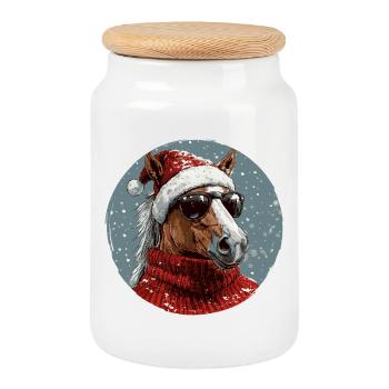 Noël de Noël cheval - Boîte à biscuits avec couvercle en bois - blanc - Devant