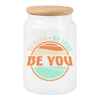 Sois gentil, sois sincère, sois toi-même, un amour de soi inspirant - Boîte à biscuits avec couvercle en bois - blanc - Devant