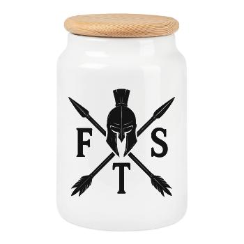 Spartan Warrior FST Emblem – Crossed Arrows Black - Cookie Jar with Wooden Lid - white - Front