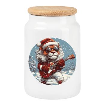Lion Christmas Guitar - Cookie Jar with Wooden Lid - white - Front