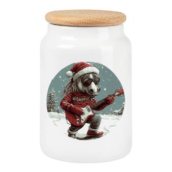 Guitare de Noël Horse - Boîte à biscuits avec couvercle en bois - blanc - Devant