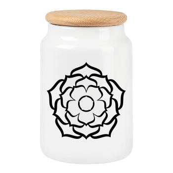 Lotus Mandala umgekehrt - Keksdose mit Holzdeckel - Weiß - Vorne