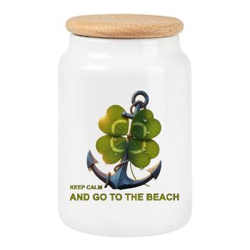 Devise de la plage Shamrock Anchor - Boîte à biscuits avec couvercle en bois - blanc - Devant