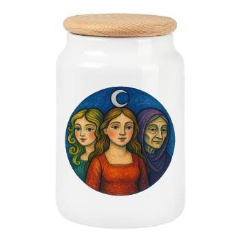 Moonlit Trio Portrait - Cookie Jar with Wooden Lid - white - Front