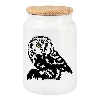 Little owl owl - Cookie Jar with Wooden Lid - white - Front