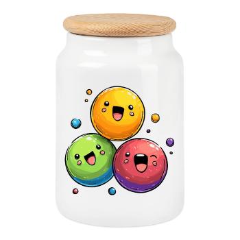 Colorful balls cartoon - Cookie Jar with Wooden Lid - white - Front