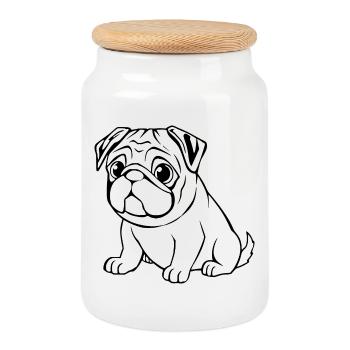 Pug White Dogs T-shirt Gift Christmas - Cookie Jar with Wooden Lid - white - Front
