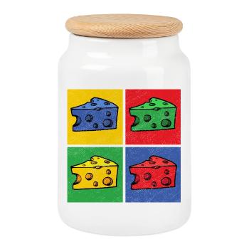 Cheese Pop Art Popart Cheese Piece Cheese Corner - Cookie Jar with Wooden Lid - white - Front
