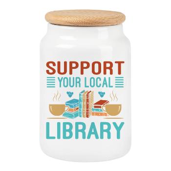 Book Lover Gift for Library - Cookie Jar with Wooden Lid - white - Front