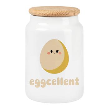 Eggcellent – Sweet breakfast egg - Cookie Jar with Wooden Lid - white - Front