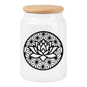 Flower of Life & Lotus - Cookie Jar with Wooden Lid - white - Front