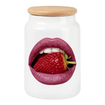 Pop Art Lèvres Bisou à la Fraise - Boîte à biscuits avec couvercle en bois - blanc - Devant