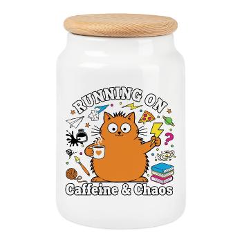 Running on Caffeine & Chaos Katzenmodus - Keksdose mit Holzdeckel - Weiß - Vorne
