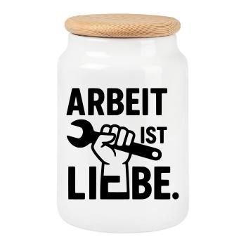 Arbeit ist Liebe - Keksdose mit Holzdeckel - Weiß - Vorne
