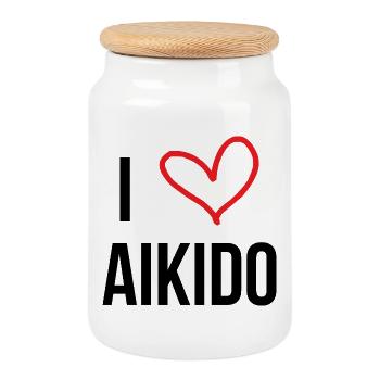 Aikido - Martial Art - Aikido - Cookie Jar with Wooden Lid - white - Front