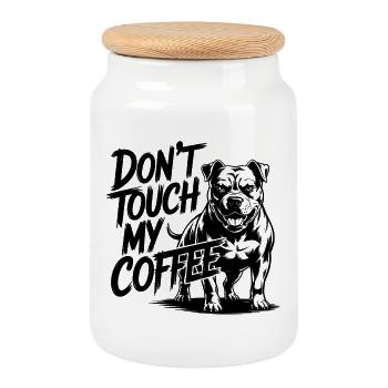 Motif drôle de chien pour les amateurs de café - Boîte à biscuits avec couvercle en bois - blanc - Devant