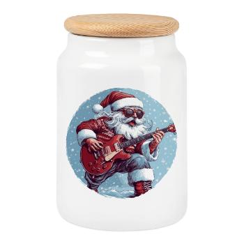 Weihnachtsmann Gitarre - Keksdose mit Holzdeckel - Weiß - Vorne