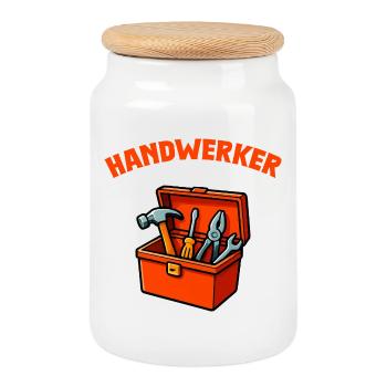 Craftsman Toolbox Motif - Cookie Jar with Wooden Lid - white - Front