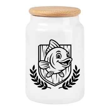 Fisch Wappen Angler Verein Logo - Keksdose mit Holzdeckel - Weiß - Vorne