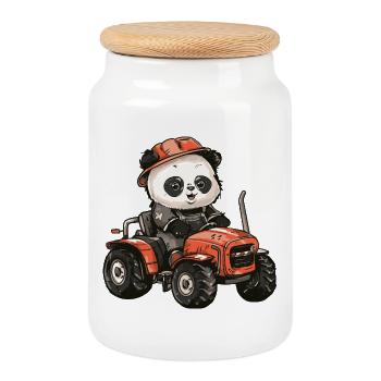 Éleveur de tracteurs panda - Boîte à biscuits avec couvercle en bois - blanc - Devant