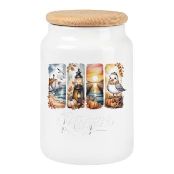 Rügen Ostsee Leuchtturm Möwe - Keksdose mit Holzdeckel - Weiß - Vorne
