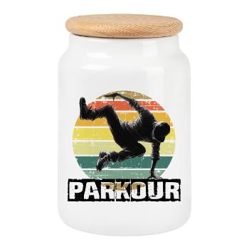 parkour - Cookie Jar with Wooden Lid - white - Front