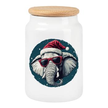 Elefanten-Santa mit Sonnenbrille - Keksdose mit Holzdeckel - Weiß - Vorne