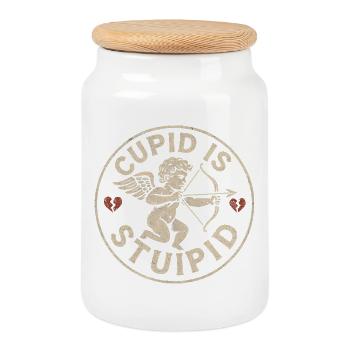 Cupidon est stupide. La haine à la Saint-Valentin. Anti-Valenti - Boîte à biscuits avec couvercle en bois - blanc - Devant